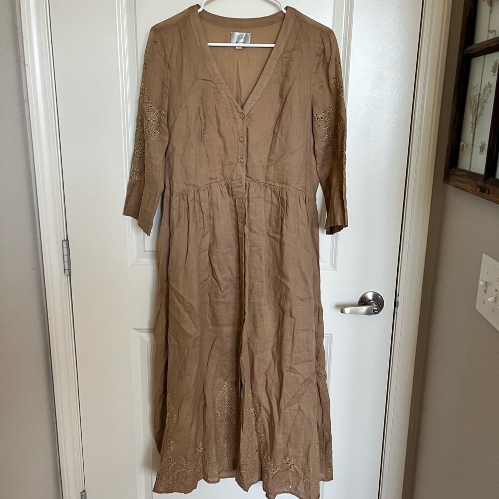 Johnny Was Tan Embroidered Midi Dress